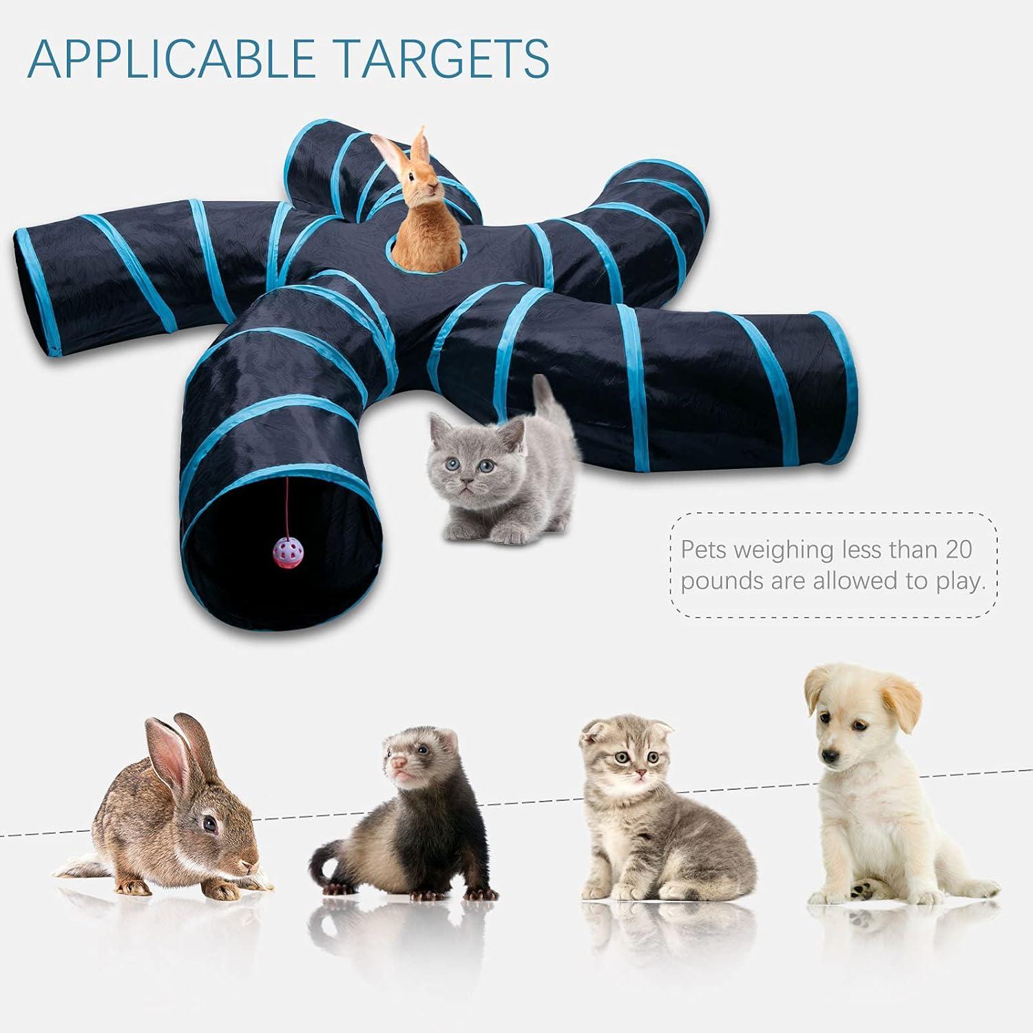EGETOTA Cat Tunnel for Indoor Cats Large, with Play Ball S-Shape 4 Way Collapsible Interactive Peek Hole Pet Tube Toys, Puppy, Kitty, Kitten, Rabbit (S4 - White & Grey)