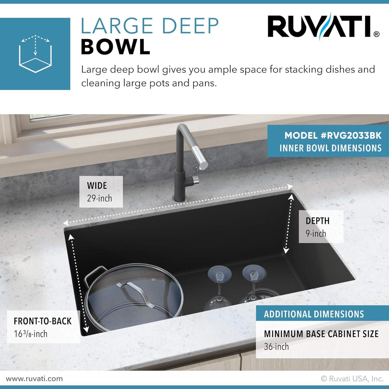 Ruvati 32 x 19 inch epiGranite Undermount Granite Composite Kitchen Sink