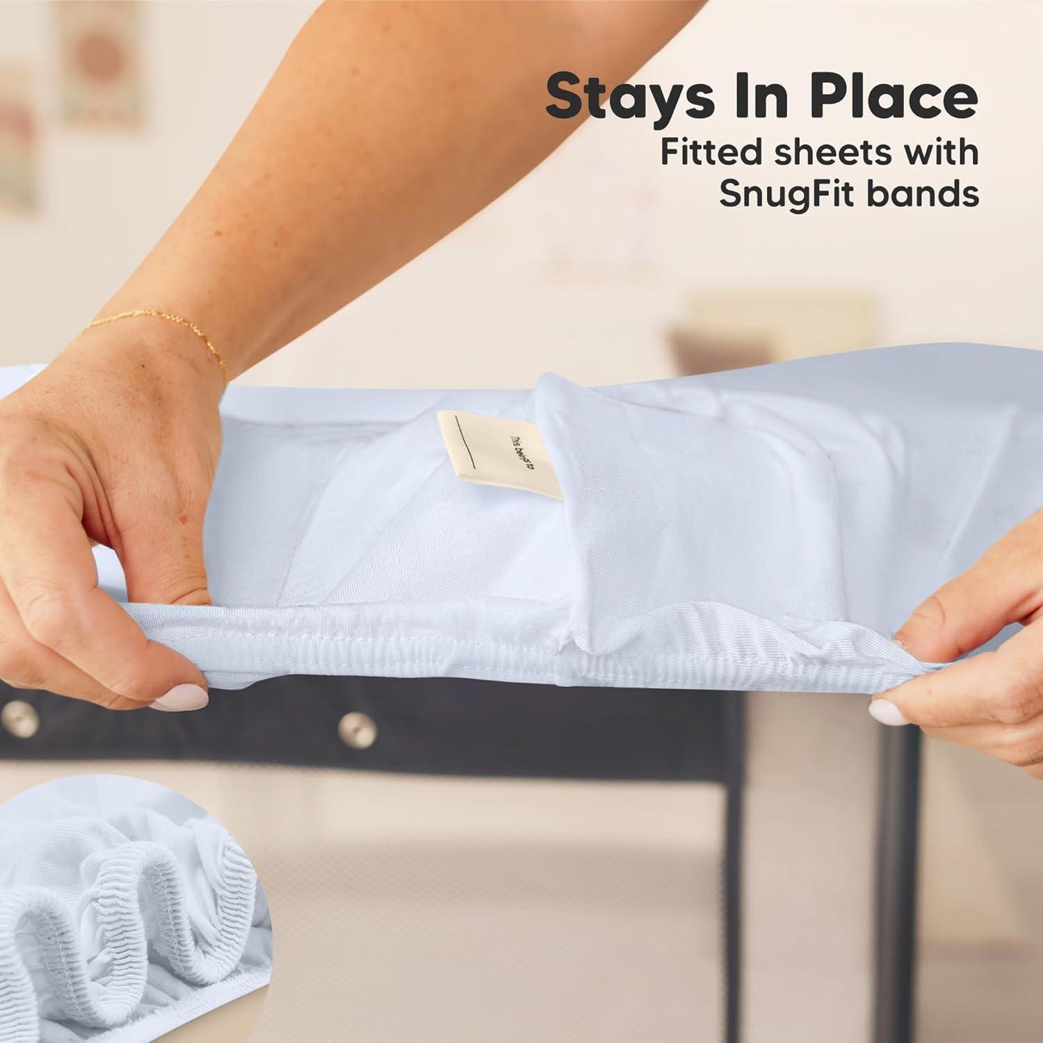 KeaBabies Mini Crib Sheets for Baby Girls, Boys, 2-Pack Soothe Pack and Play Sheets Fitted, Organic Pack N Play Mattress Sheet (Blue Flax)