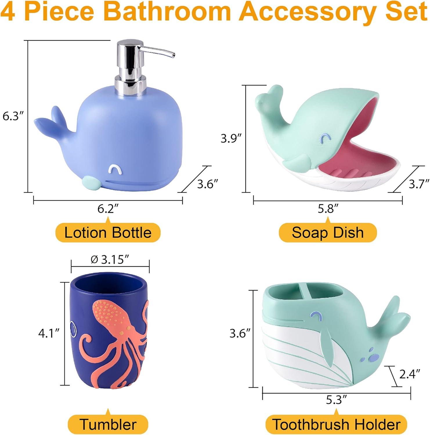 Whimsical Multicolored Ceramic Marine Life Bath Accessory Set