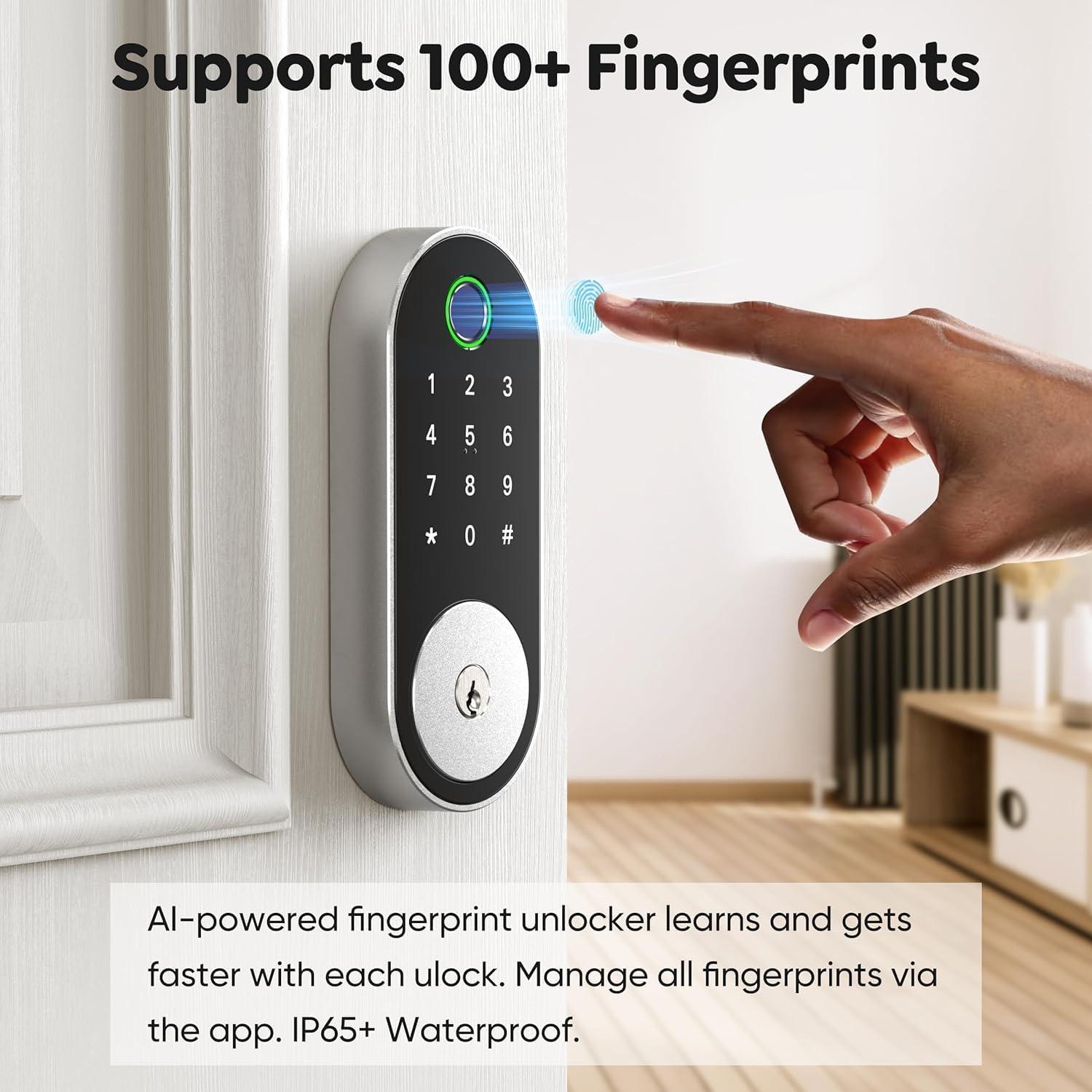 Silver Keyless Entry Smart Door Lock with Keypad and Fingerprint