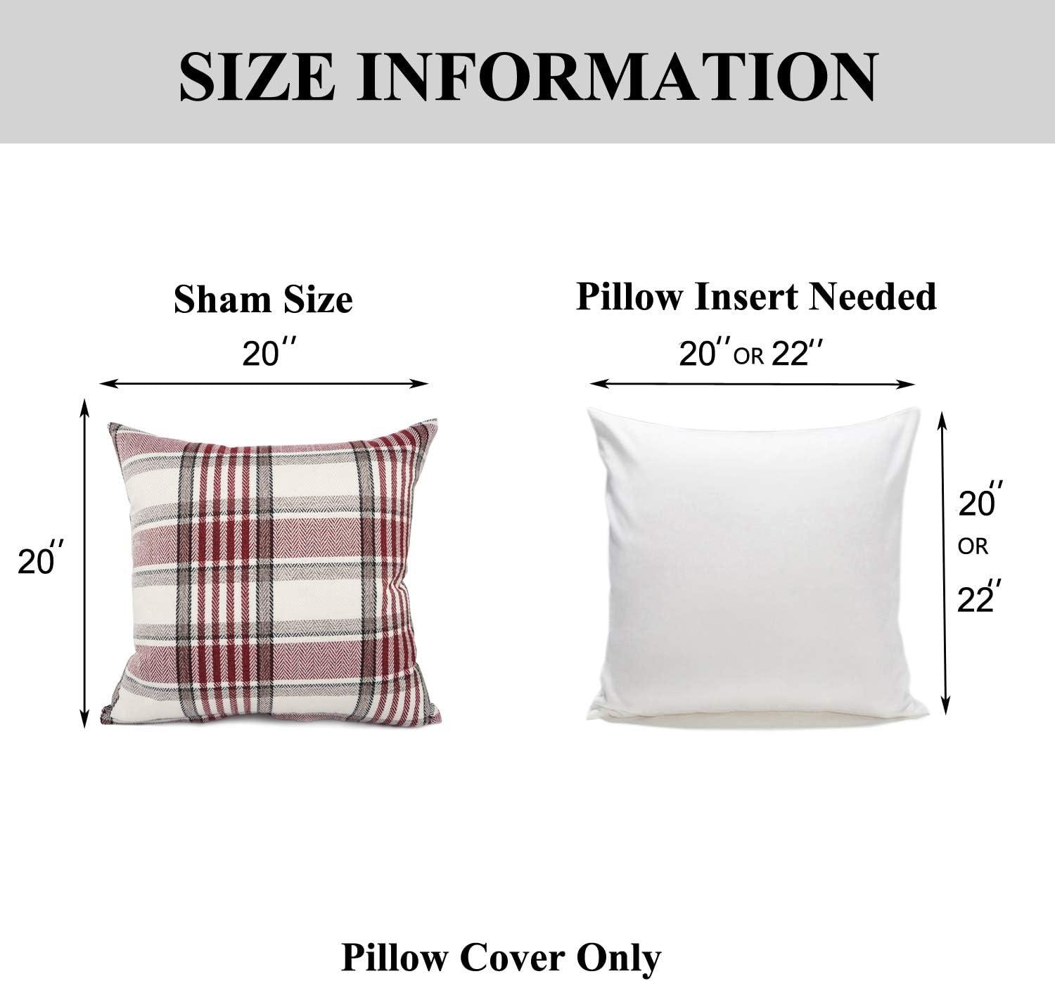 Fundas de Almohada de Lino y Algodón con Rayas a Cuadros de Búfalo Rojo, 18x18 Pulgadas, Juego de 2, Estilo Granja Vintage