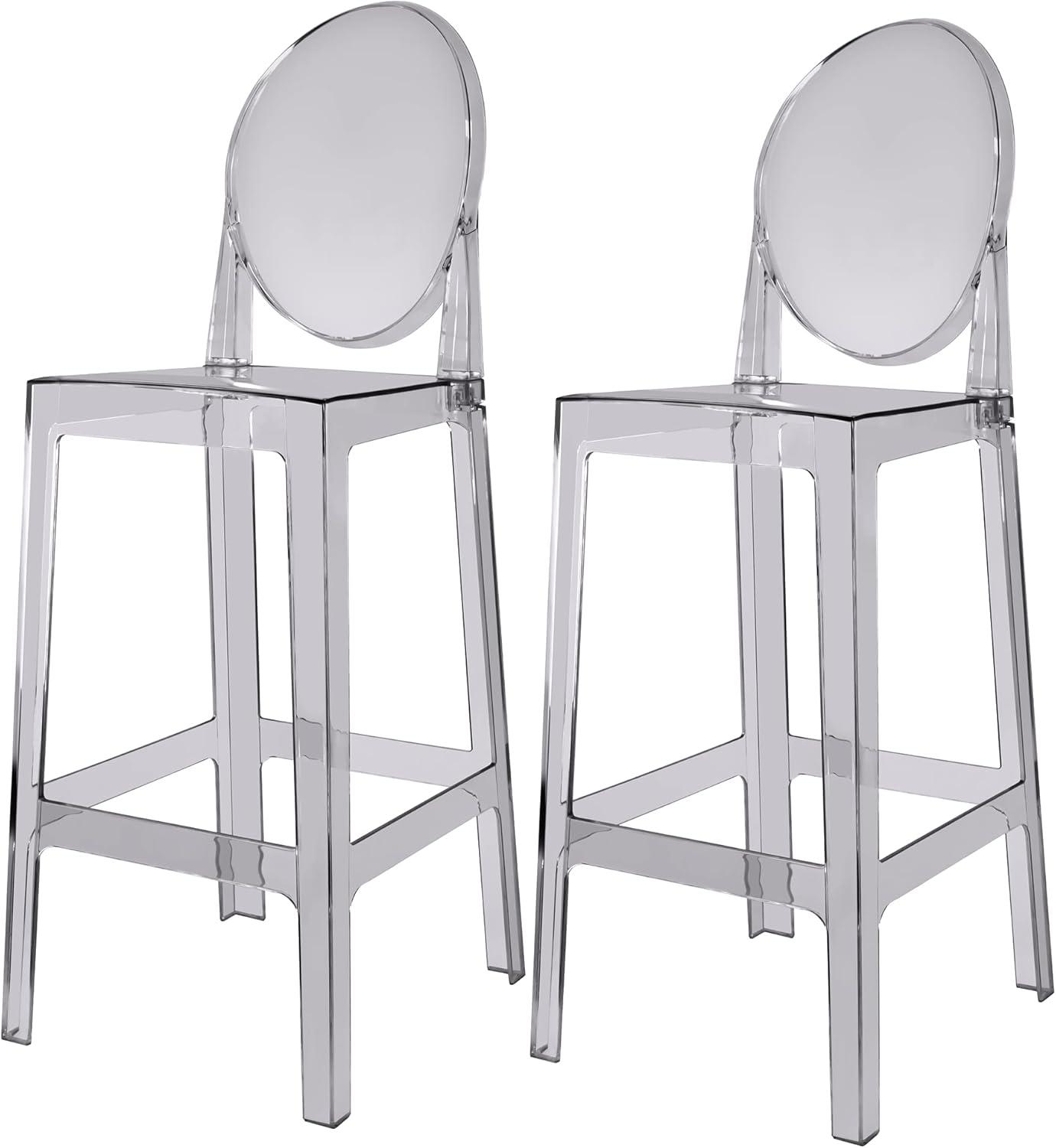 2xhome Set of 2 30" Seat Height Modern Contemporary Bar Stool with Oval Back Armless Polycarbonate Transparent Clear