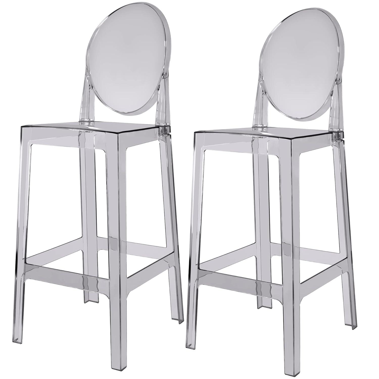 2xhome Set of 2 30" Seat Height Modern Contemporary Bar Stool with Oval Back Armless Polycarbonate Transparent Clear