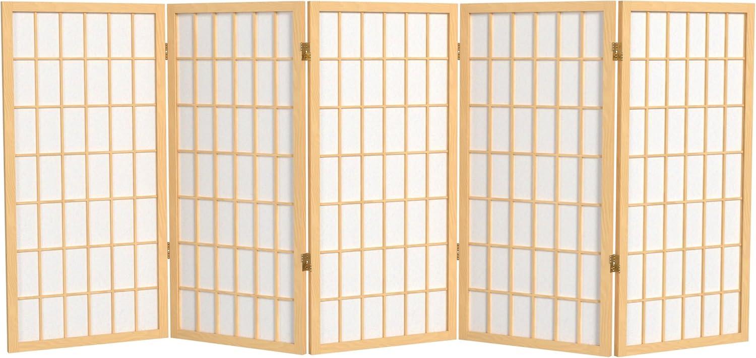 Oriental Furniture 3 Ft Tall Window Pane Shoji Screen, Natural, 5 panel