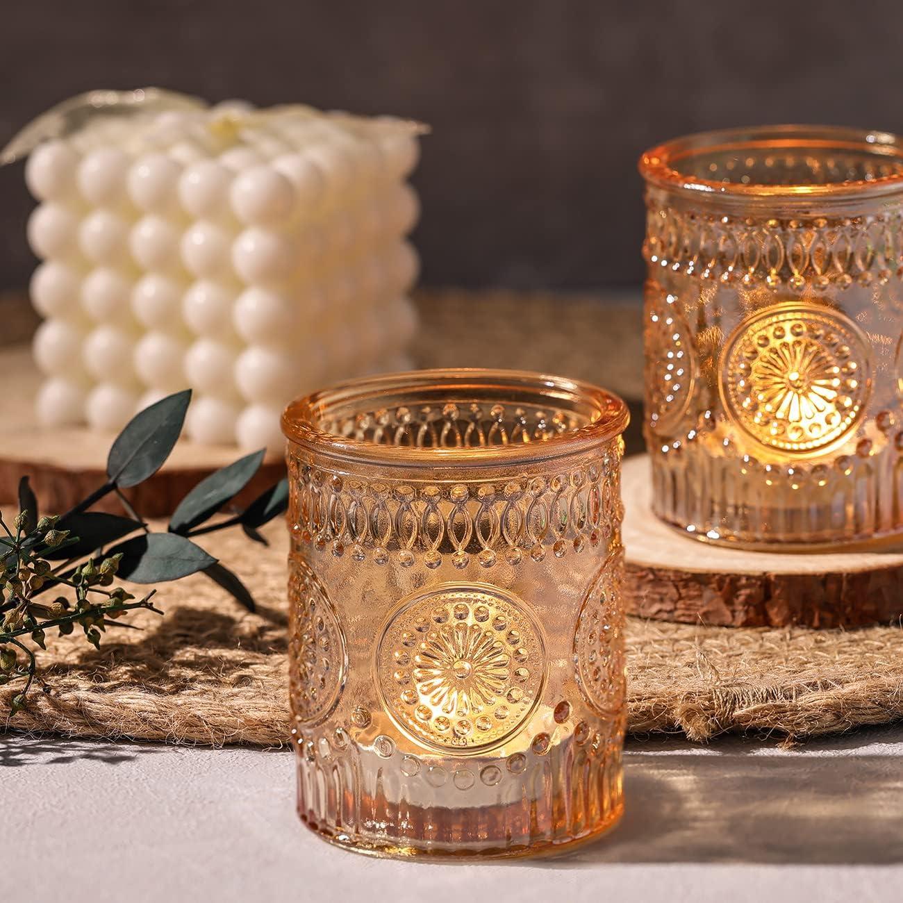 Gold Embossed Glass Tealight Candle Holders Set of 36