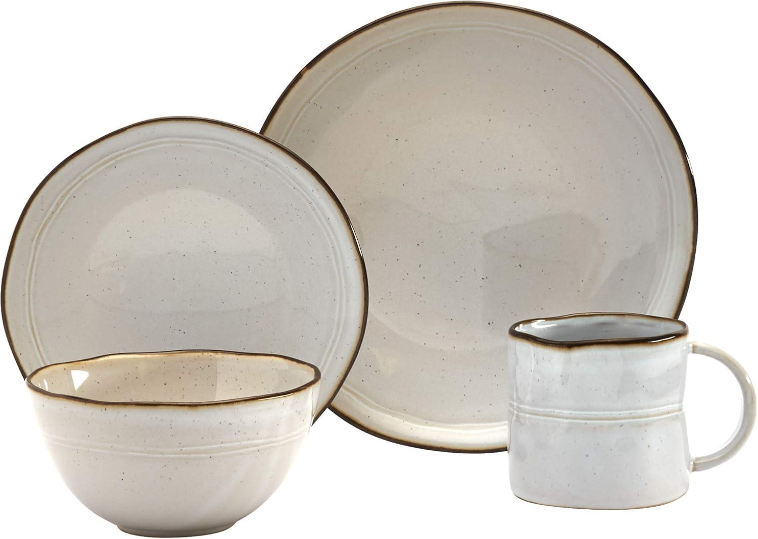 Geneva Speckled White Ceramic 16-Piece Dinnerware Set