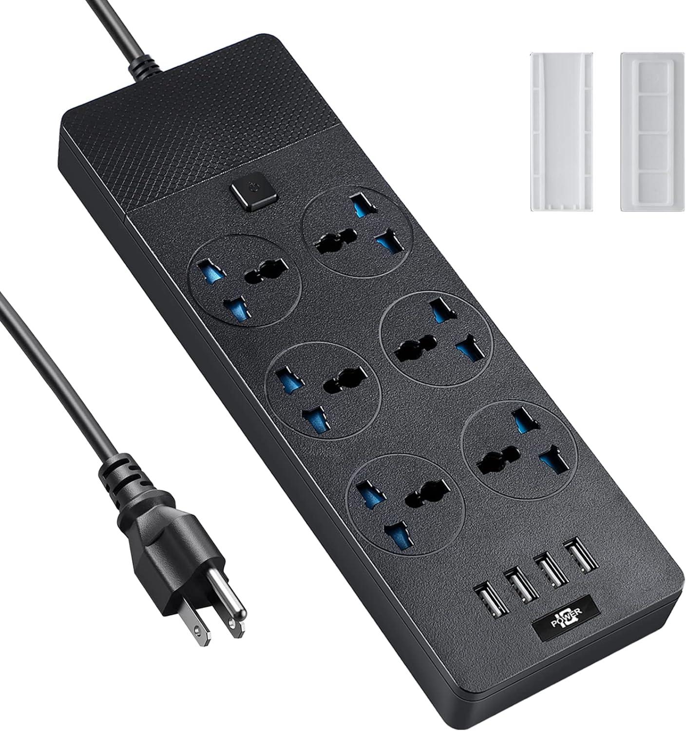 Black 6-Outlet Universal Power Strip with USB Ports and 6ft Cord