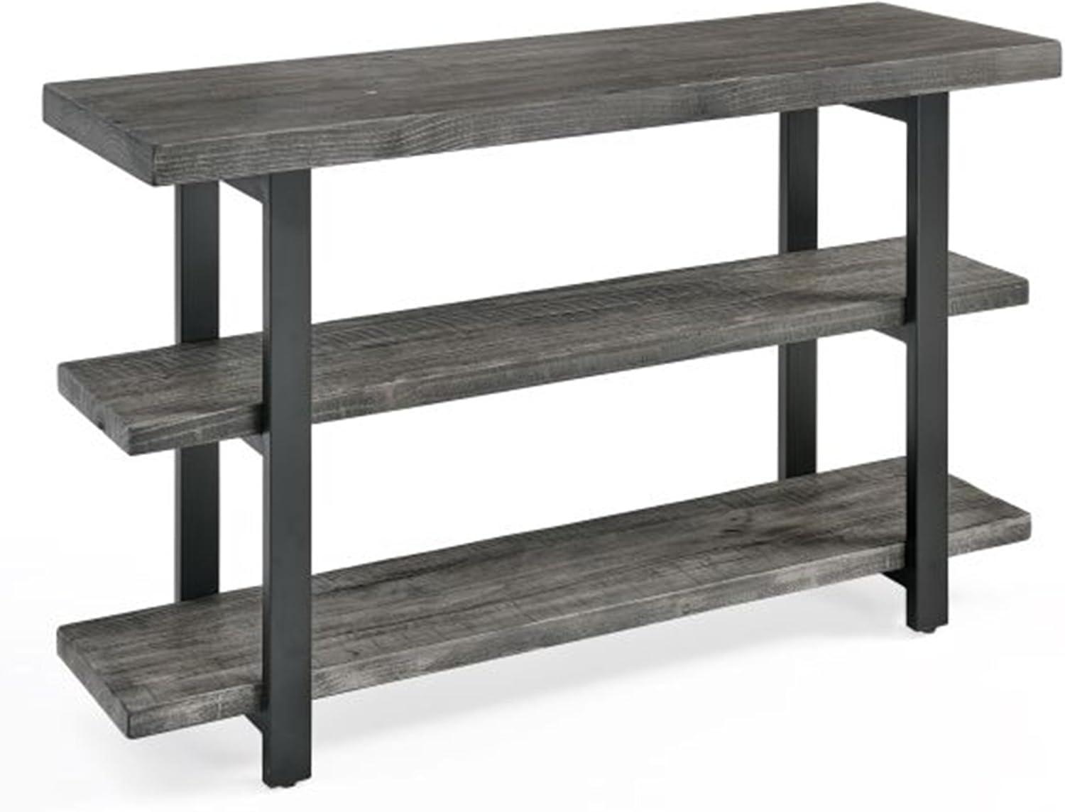 Alaterre Farmhouse Reclaimed Wood Console Table with Shelves, Slate Gray/Black