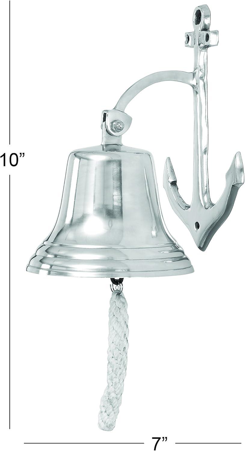 DecMode Silver Aluminum Metal Bell Wall Decor with Anchor Backing