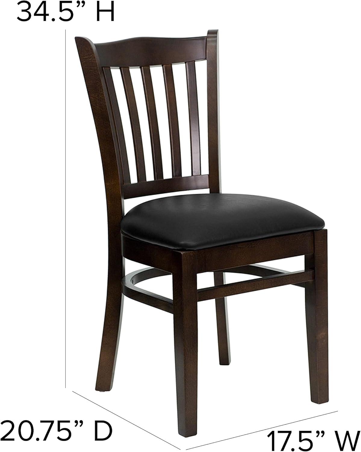 Flash Furniture HERCULES Series Vertical Slat Back Walnut Wood Restaurant Chair - Black Vinyl Seat