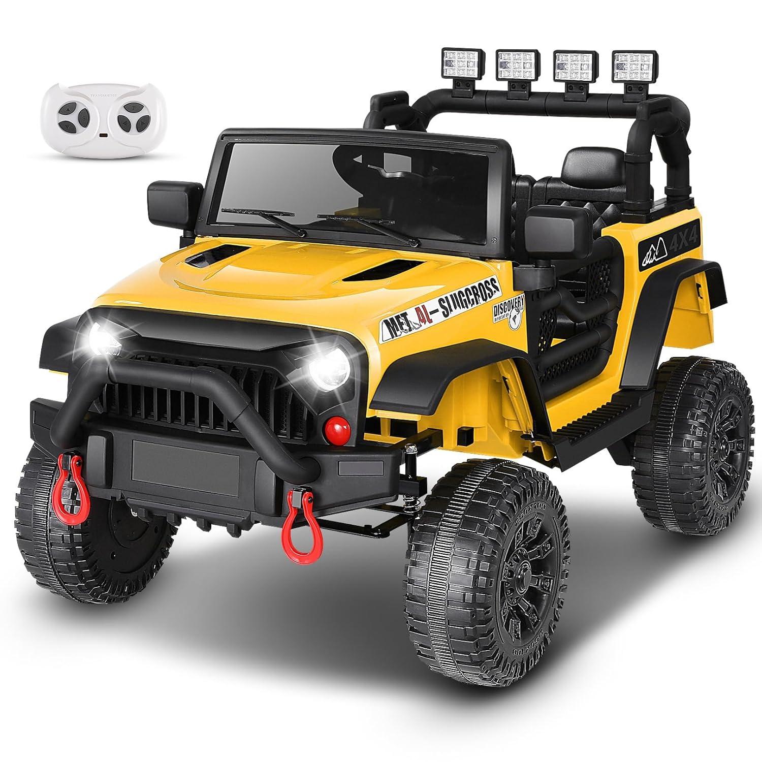 Ancheer Alex 24V Electric Ride on Jeeps for Kids, Ride On Car Truck with Remote Control, Battery Power Car Wheels for Kids w/LED Lights, Bluetooth, Music, 3 Speeds, 24 Volt Ride on Toys for Boys and Girls