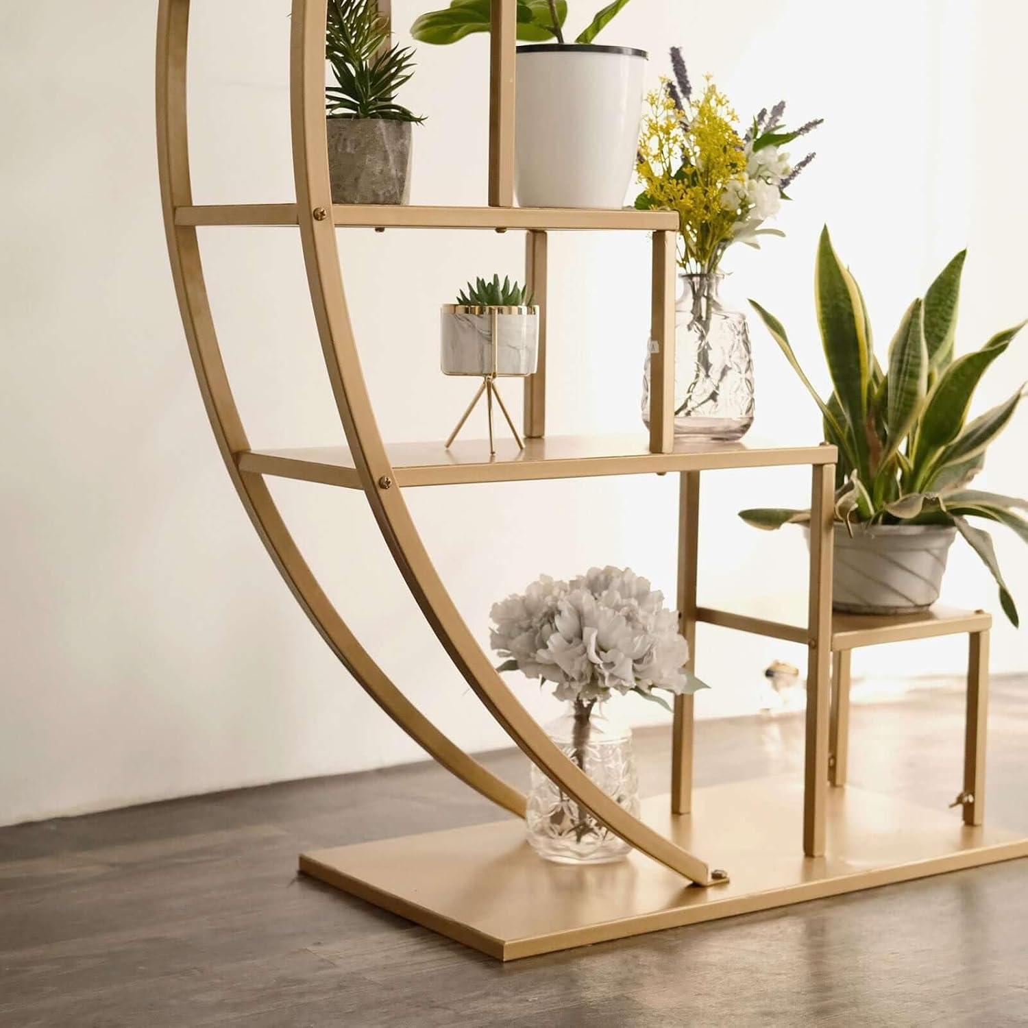 Efavormart 40.55" x 14.17" x 3.94" 4-Tier Gold Metal Half Moon Plant Stand