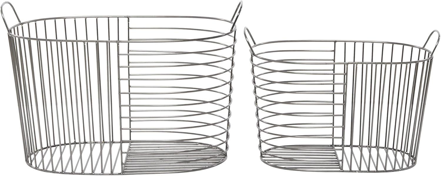 CosmoLiving by Cosmopolitan Metal Round Storage Basket with Handles, Set of 2 21", 17"W, Dark Gray