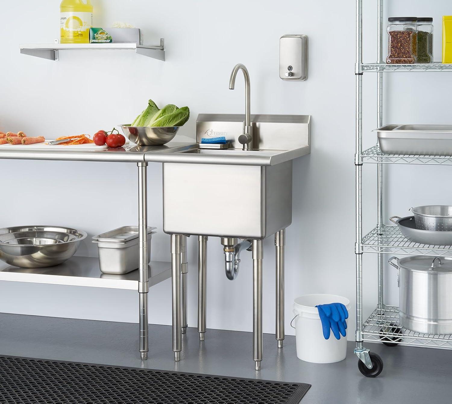 TRINITY EcoStorage 21.5 in. W x 49.3 in. H x 24 in. D NSF Stainless Steel Utility Sink w/ Faucet