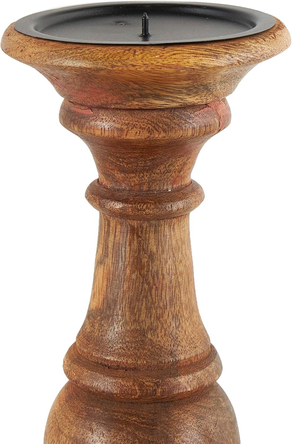 DecMode Traditional and Timeless Mango Wood Pillar Candle Holder Set of 3, 4", 8", 10"H, Brown Finish