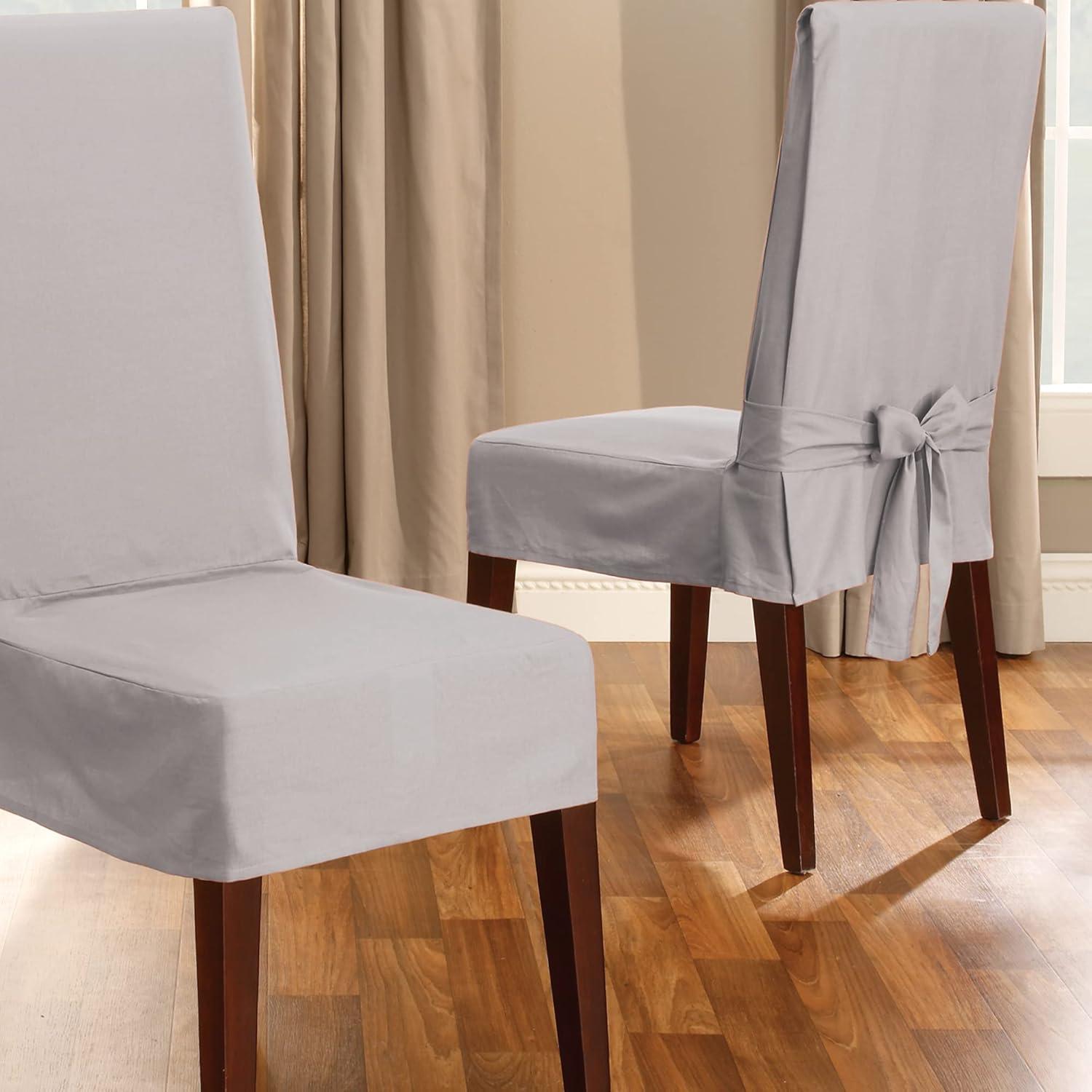 Gray Cotton Duck Short Dining Chair Slipcover