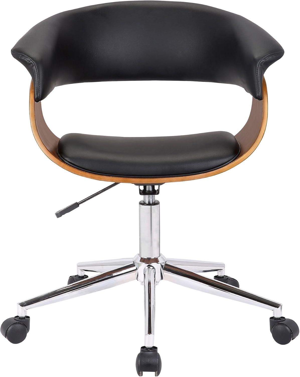 Armen Living Bellevue Faux Leather Swivel Office Chair in Black/Walnut