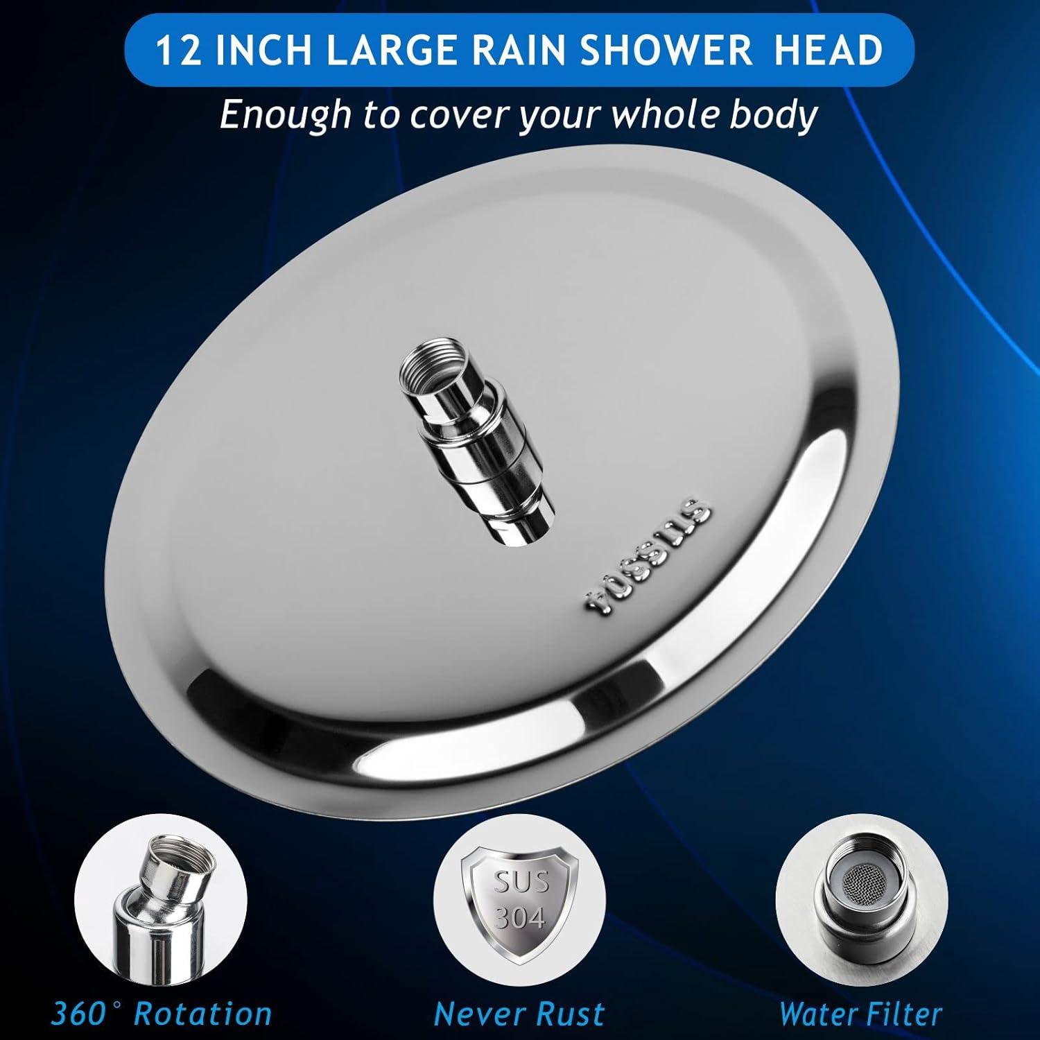 Voolan Rain Shower Head, High Flow Large Rainfall Showerhead Made of All Metal Stainless Steel, Waterfall Body Covering, Universal Wall and Ceiling Mount (12 Inch, Chrome)