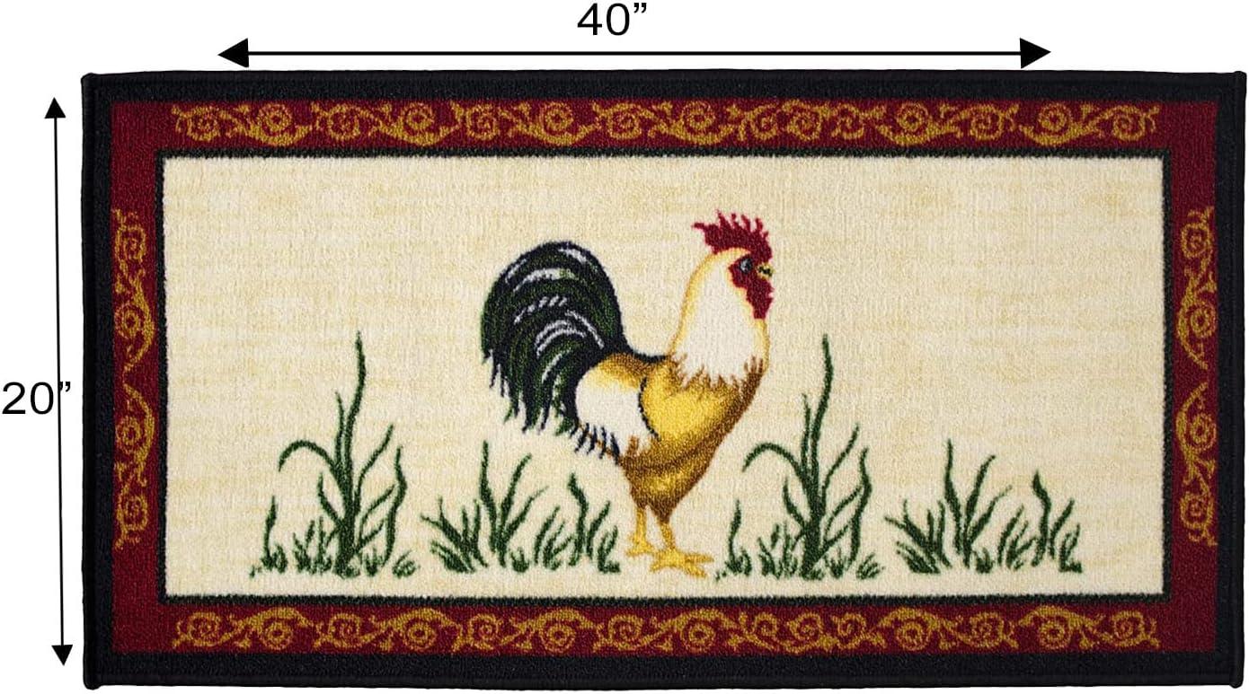 Kashi Home Kitchen Rug, Printed Area Rug, Durable Floor, Door Mat, Farmhouse Non-Slip Carpet Latex Backing Beautiful Design Chef 3pc Set (2 18x30 D Shape & 1 20x40)