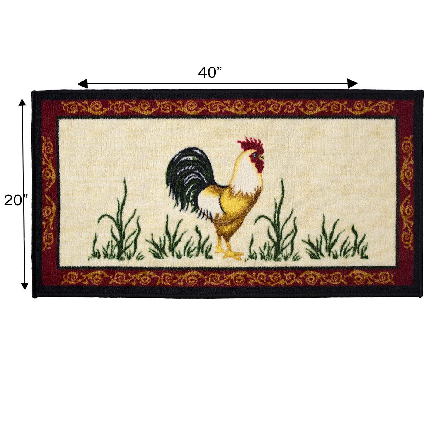 Kashi Home Kitchen Rug, Printed Area Rug, Durable Floor, Door Mat, Farmhouse Non-Slip Carpet Latex Backing Beautiful Design Chef 3pc Set (2 18x30 D Shape & 1 20x40)
