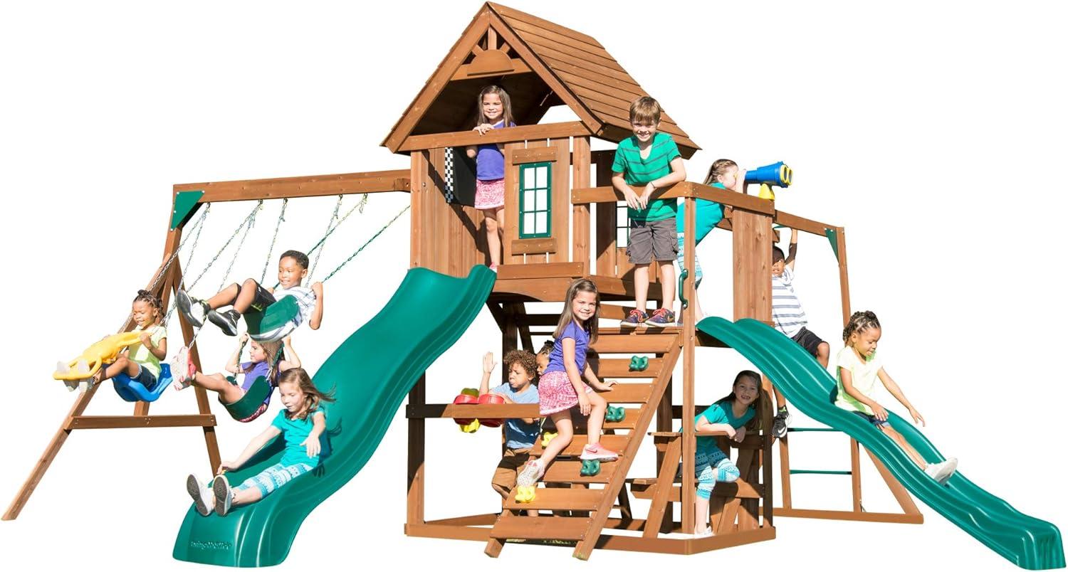 Knightsbridge Wooden Swing Set with Slides and Monkey Bars