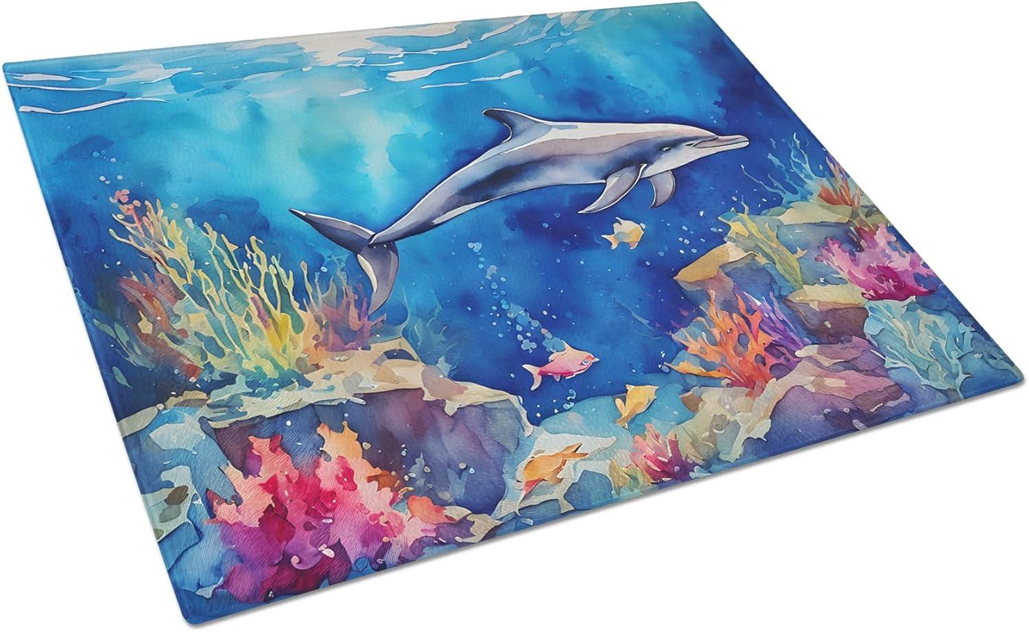 Dolphin Glass Cutting Board Large 12 in x 15 in