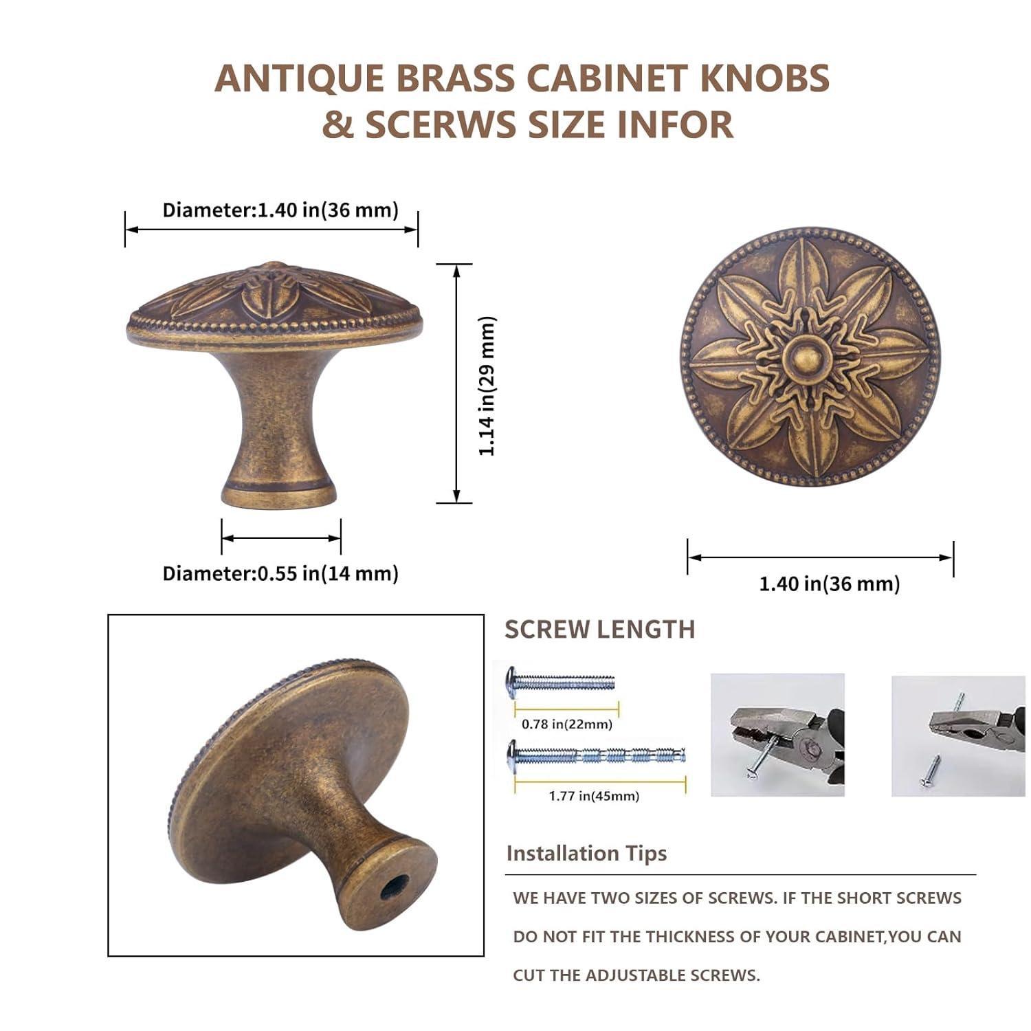 10 Pack Antique Brass Cabinet Knobs Vintage,1.4" Decorative Vintage Cabinet Hardware Handles for Cabinets and Drawers, Brass Kitchen Cabinet knobs Dresser Knobs Drawer Pulls