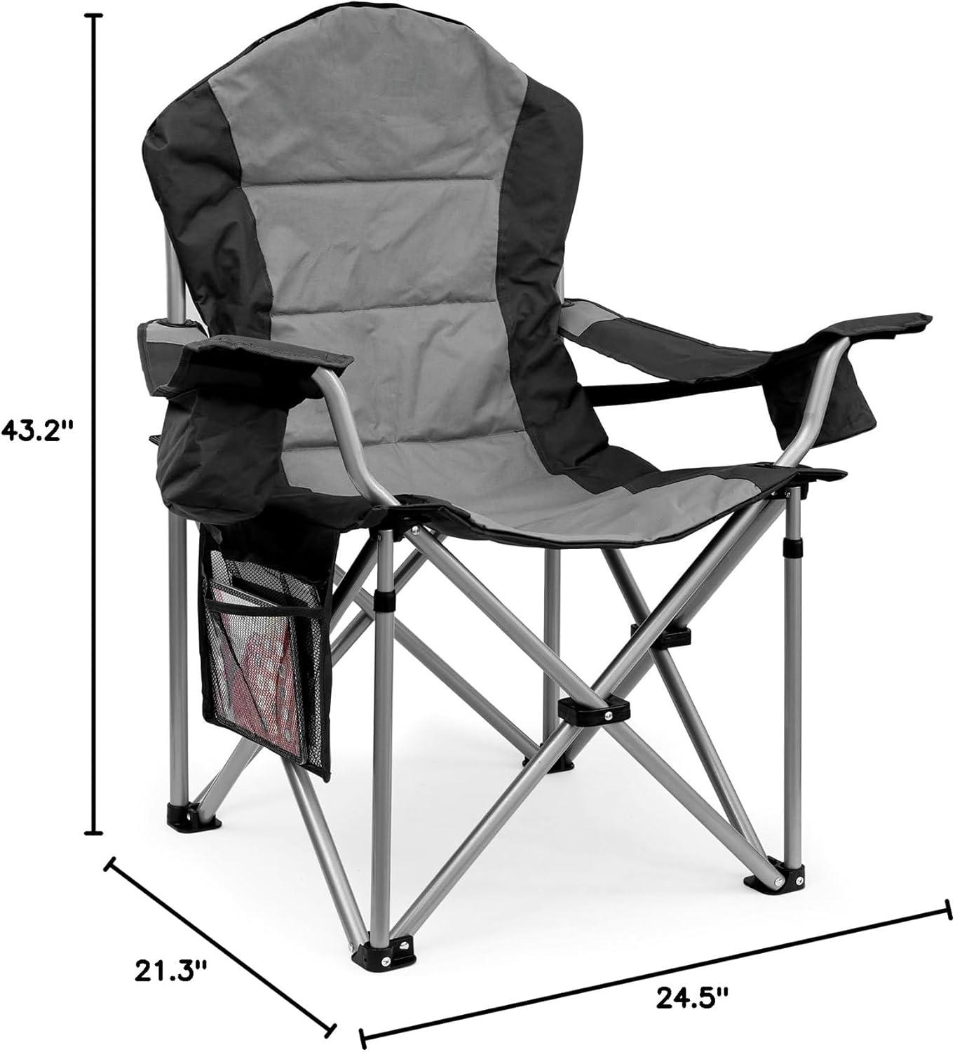 Gray and Black High Back Folding Camping Chair with Cooler Pouch