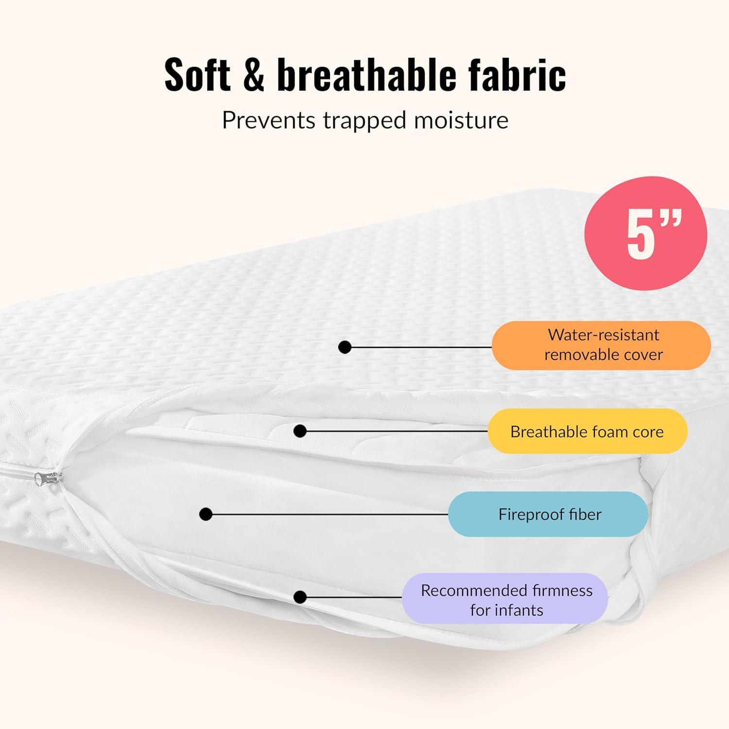 Dream On Me Baby Fairy 5” Foam Crib & Toddler Bed Mattress