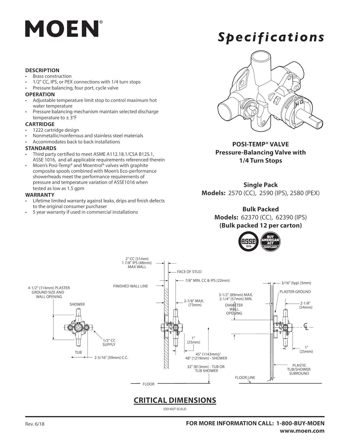 M-Pact Posi-Temp IPS Connection Pressure Balancing Valve