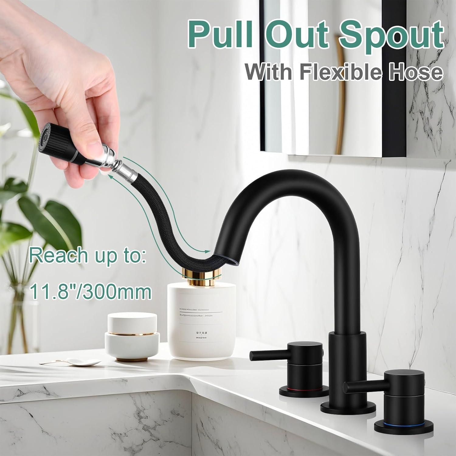 Matte Black Stainless Steel 8-Inch Widespread Bathroom Faucet