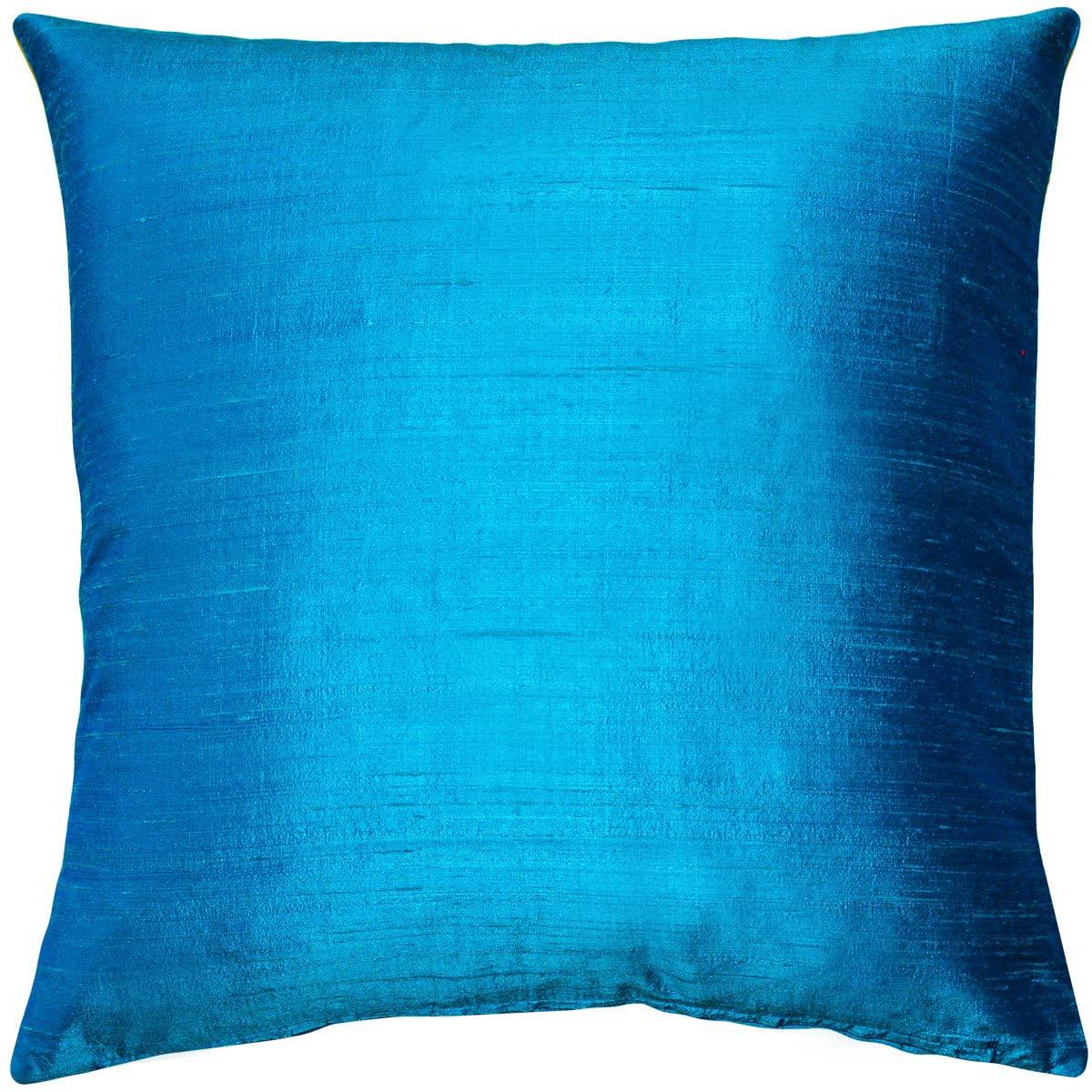 Sankara 100% Natural Dupioni Fine Silk Decorative Throw Pillow with Insert Included, Peacock Blue, 16 X 16 (12+ Colors)