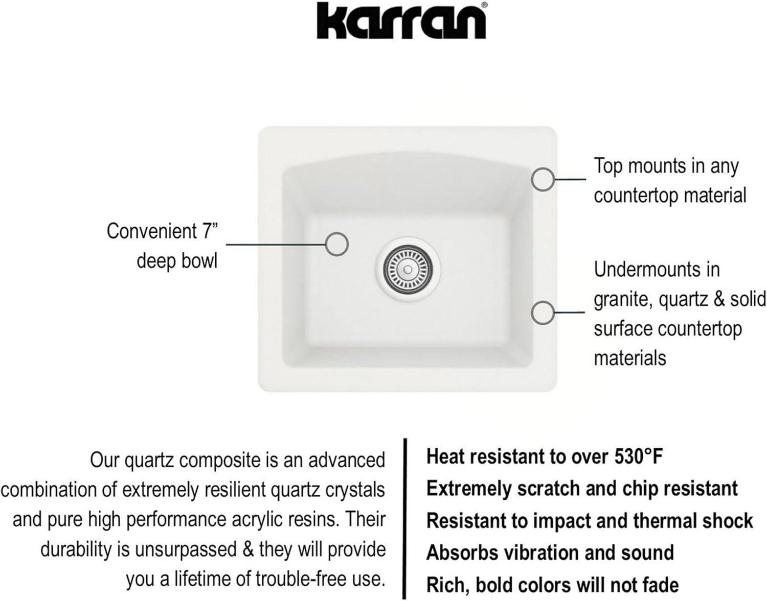 Karran Quartz Composite 18'' X 16'' Single Bowl Drop-in or Undermount Kitchen Sink