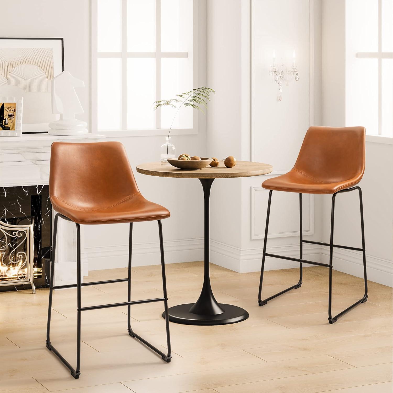 Bar Stools Set of 2 Counter Height Stools Dining Chair Pu Leather Metal Bar Stool Modern Chair for Home, Kitchen, Dining Room