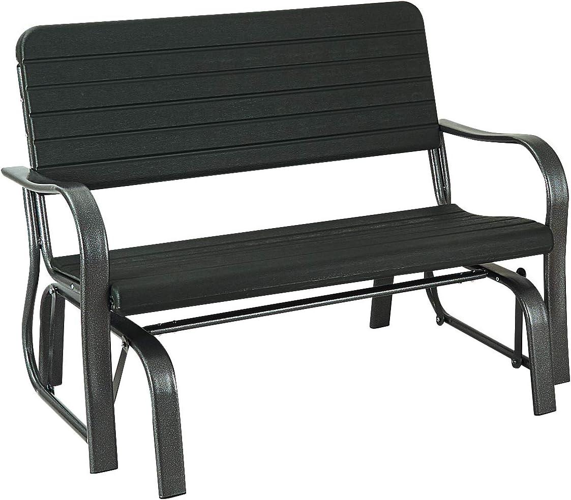 Black Steel Frame Outdoor Glider Bench with HDPE Seat