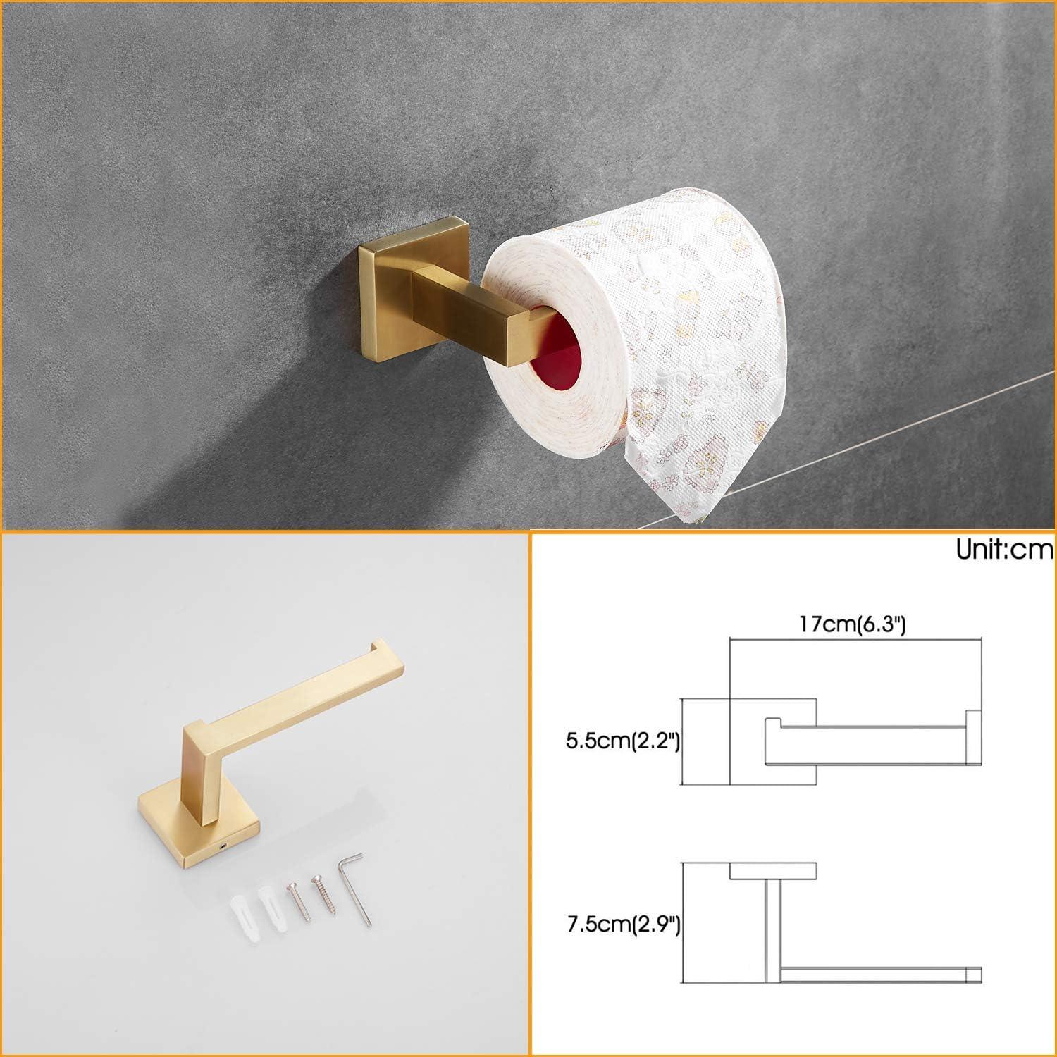 Gold Bathroom Accessories Set：3-Piece Bathroom Hardware Set Brushed Gold - Wall Mounted Gold Toilet Paper Holder + Hand Towel Ring/Bar + Towel/Robe Hook,