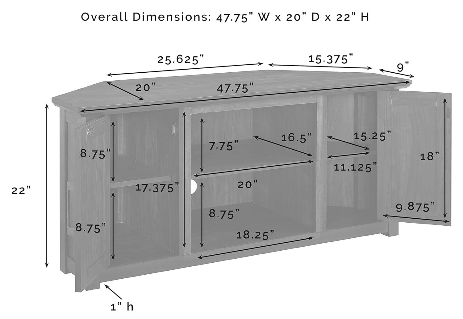 Crosley Camden Corner TV Stand for TVs up to 50" Whitewash: Mid-Century Modern Entertainment Center with Adjustable Shelves