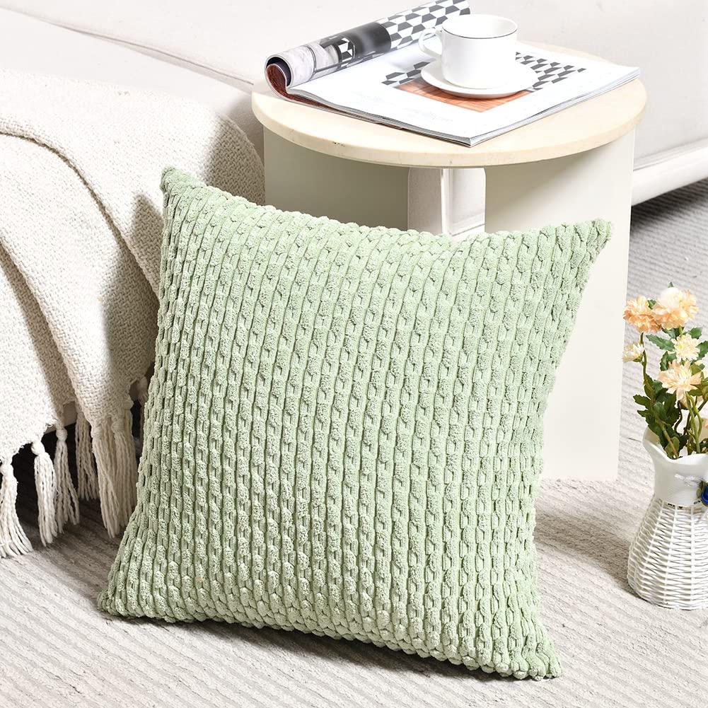Fymlhomi 2 Packs Sage Green Decorative Throw Pillow Covers 18x18 Inch for Couch Bed Sofa, Modern Farmhouse Boho Home Decor, Soft Cute Plush Corduroy Cushion Case 45x45 CM