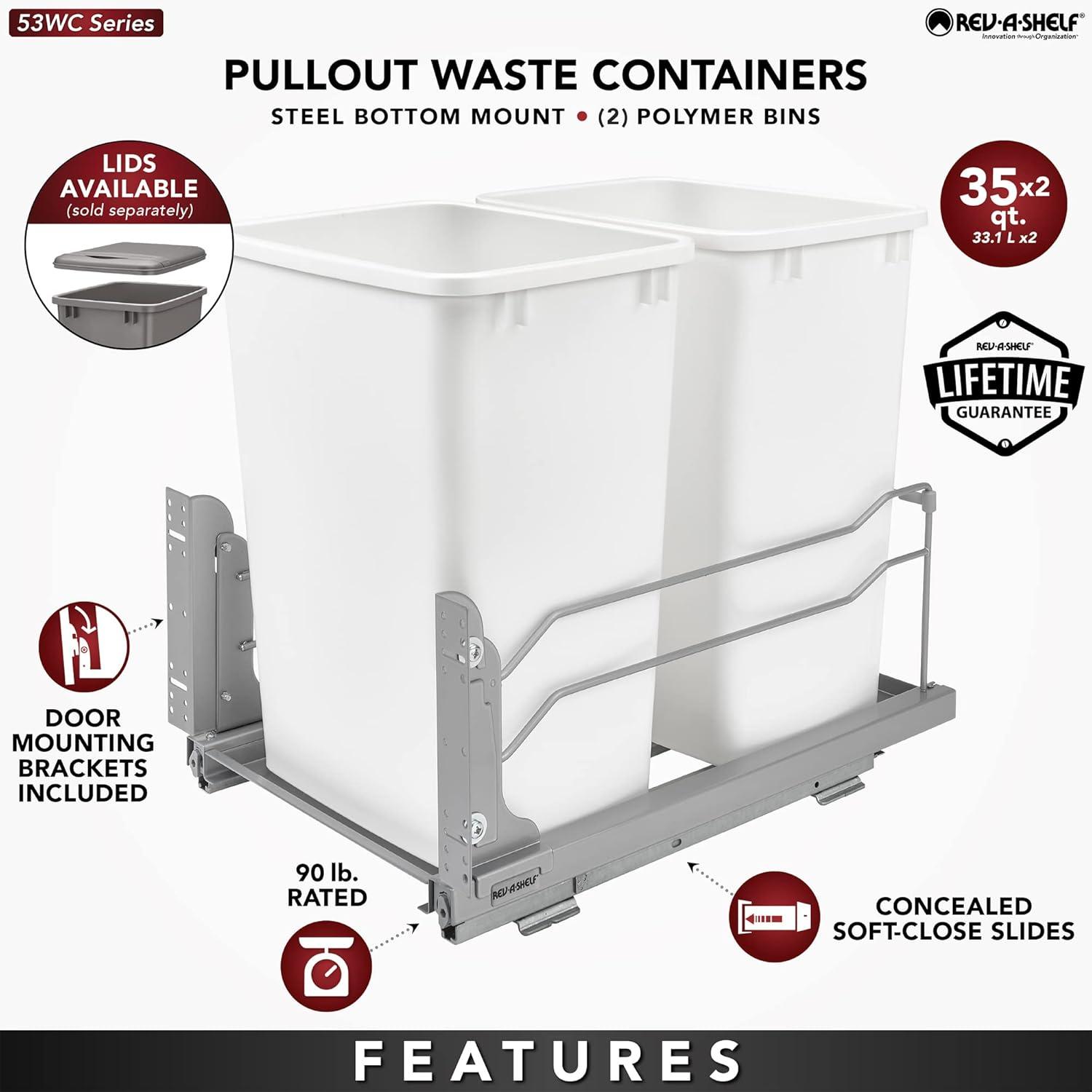 Rev-A-Shelf Double Pull Out Trash Can 35 Qt with Soft-Close