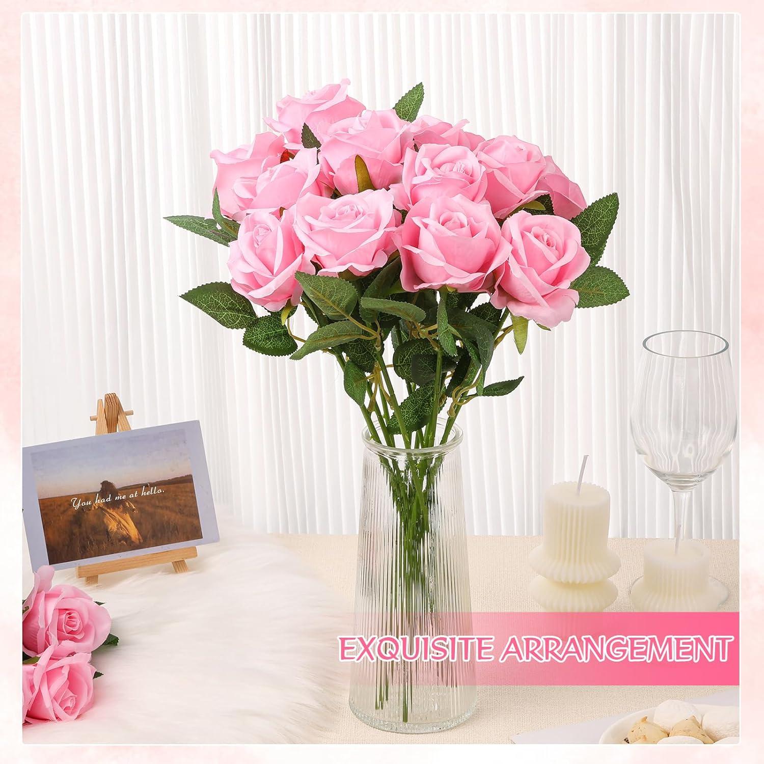 50 Pcs Artificial Rose Flower Realistic Silk Roses with Stem Bouquet of Flowers Plastic Flowers Real Looking Fake Roses for Home Wedding Centerpieces Party Decorations (Black)
