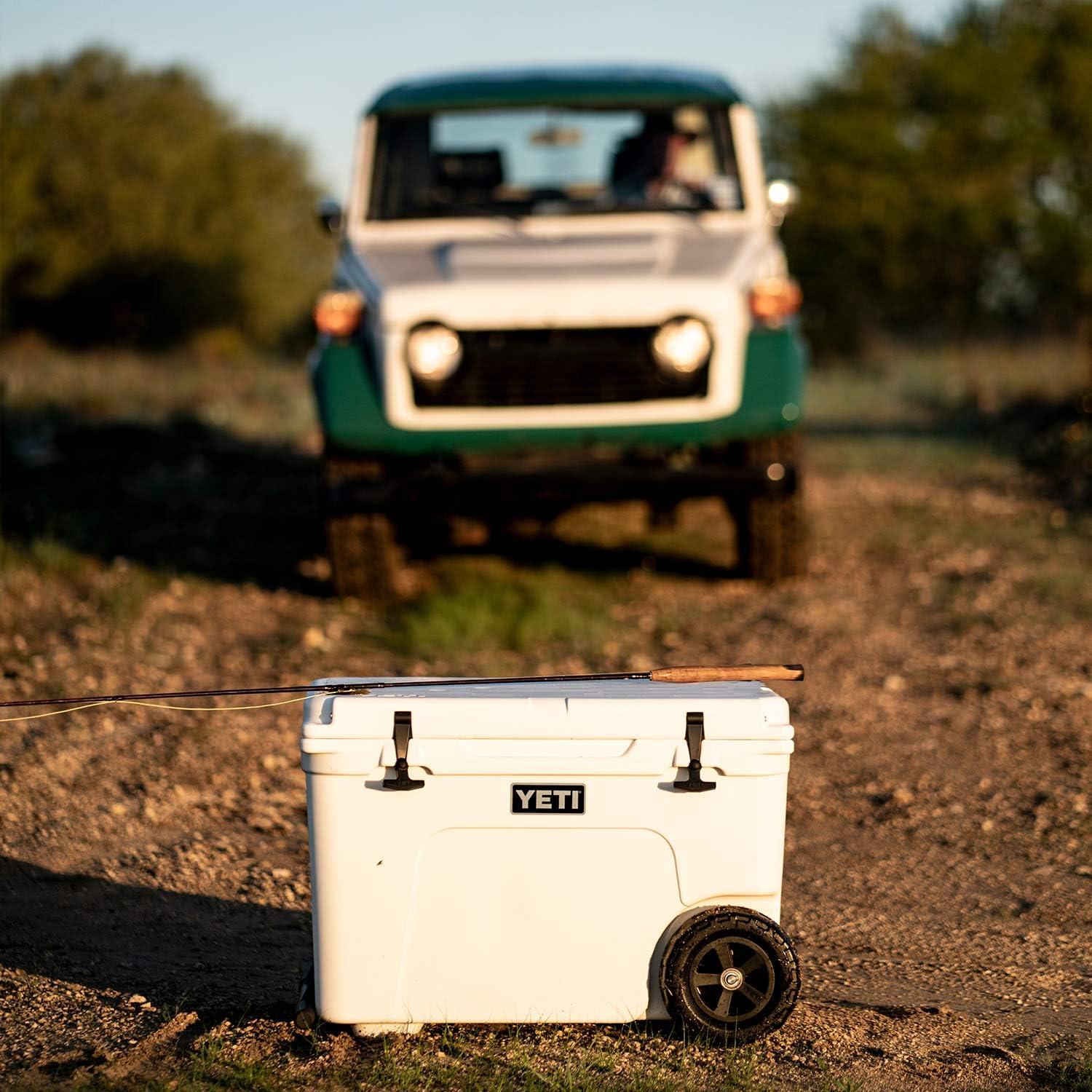 White Rotomolded Wheeled Cooler with Aluminum Handle