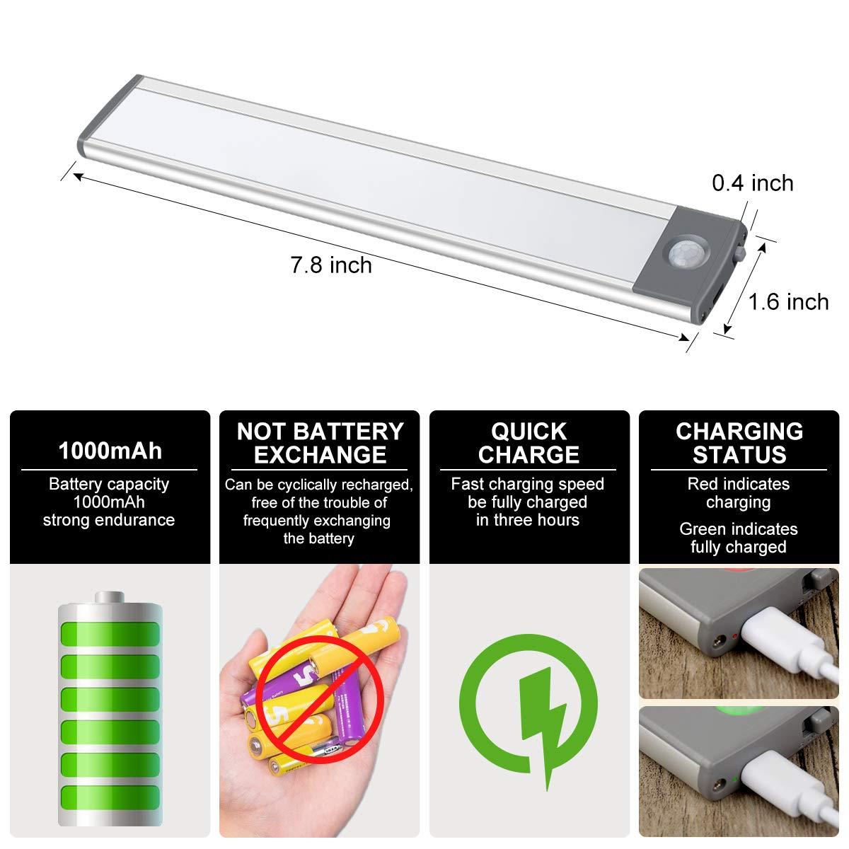 LEPOTEC 2022 30 LED Under Counter Closet Lighting, Pantry Light, LED Motion Sensor Cabinet Light Battery Powered Operated Light 2500mah Rechargeable Wireless Motion Sensor Closet Light