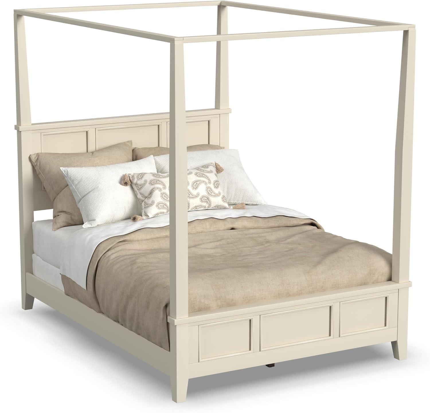 Homestyles Naples Off White Wood Queen Bed and Nightstand