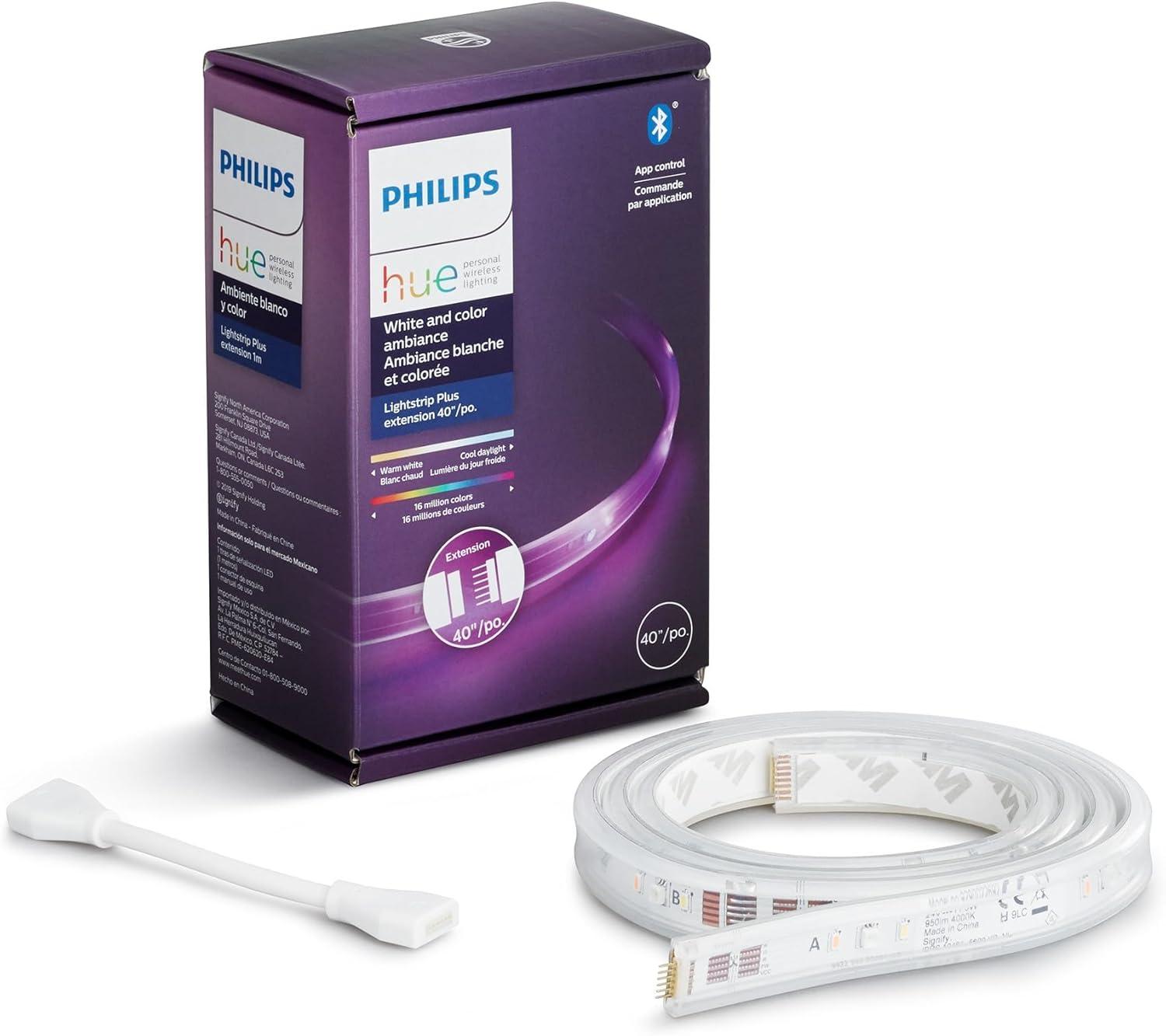 Philips Hue White and Color Ambiance Bluetooth-enabled Lightstrip Extension: LED, Multicolored, Indoor, Plastic, 16M Settings
