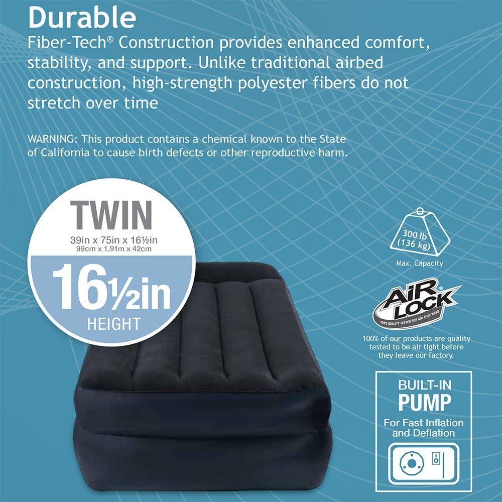 Intex 16.5" Twin Dura-Beam Pillow Rest Raised Airbed with Built-In Electric Pump