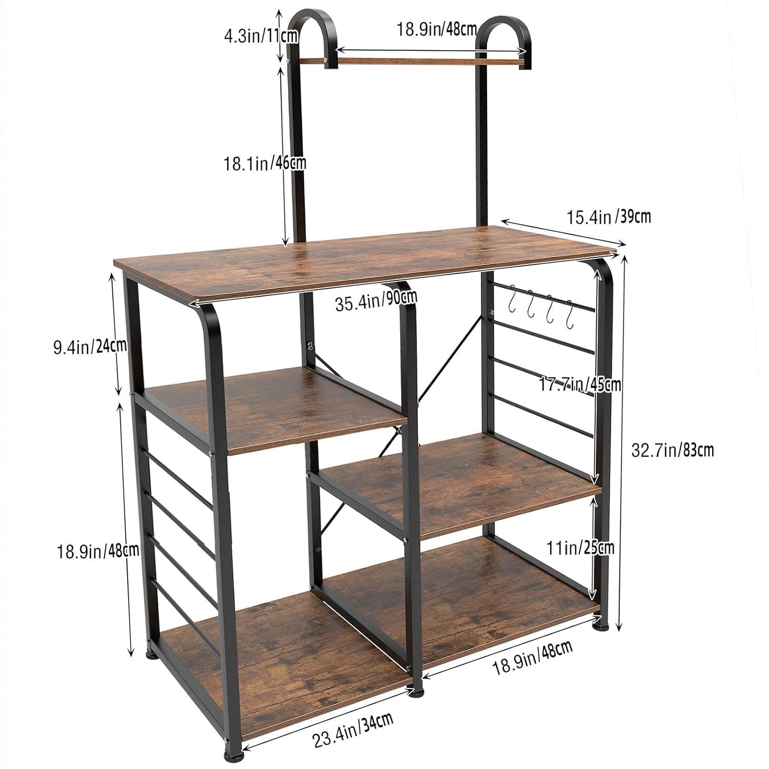 DlandHome Microwave Cart Stand 35.4 inches, Kitchen Baker's Rack Utility Storage Shelf Microwave Stand 3-Tier x 3-Tier for Spice Rack Organizer Workstation Shelf, Vintage