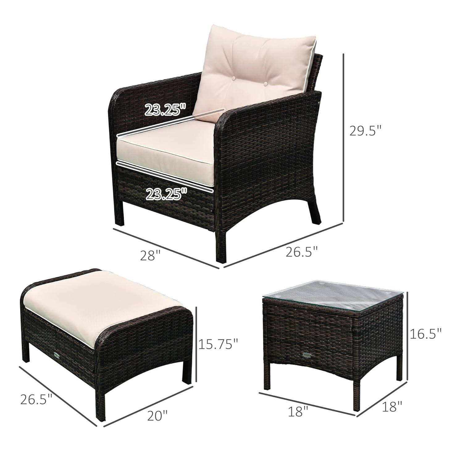 Outsunny 5 Piece Rattan Wicker Lounge Chair, Outdoor Patio Conversation Set with 2 Cushioned Chairs, 2 Ottomans & Top Coffee Table, Brown