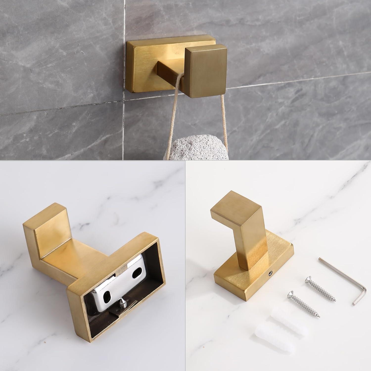 BWE 4-Piece Bath Hardware Set with Towel Bar Hand Towel Holder Toilet Paper Holder Towel Hook Square