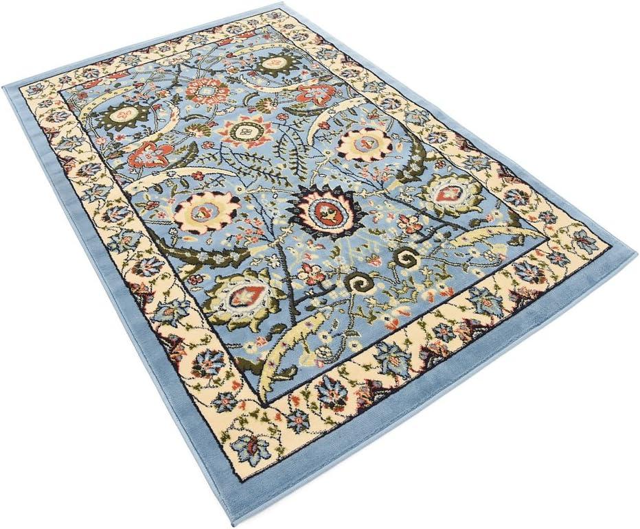 Rugs.com Neda Collection Rug – 4' x 6' Blue Low Rug Perfect For Entryways, Kitchens, Breakfast Nooks, Accent Pieces